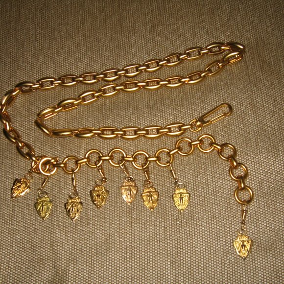 8 GUCCI Crest Zipper Pull Gold Chain Belt Sz 36 - Picture 1 of 5